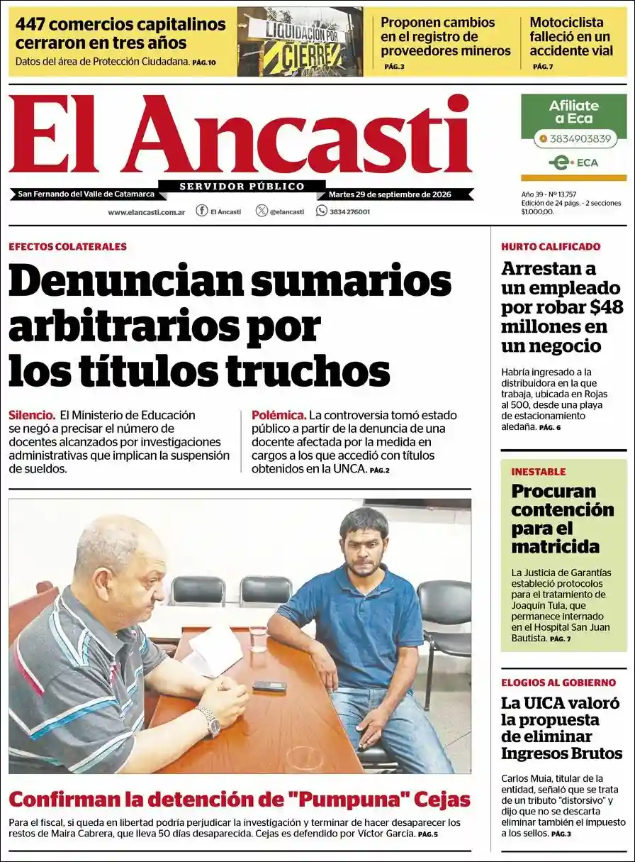 Estudios Max | FM RUTA 66 - Tapa del diario Ancasti