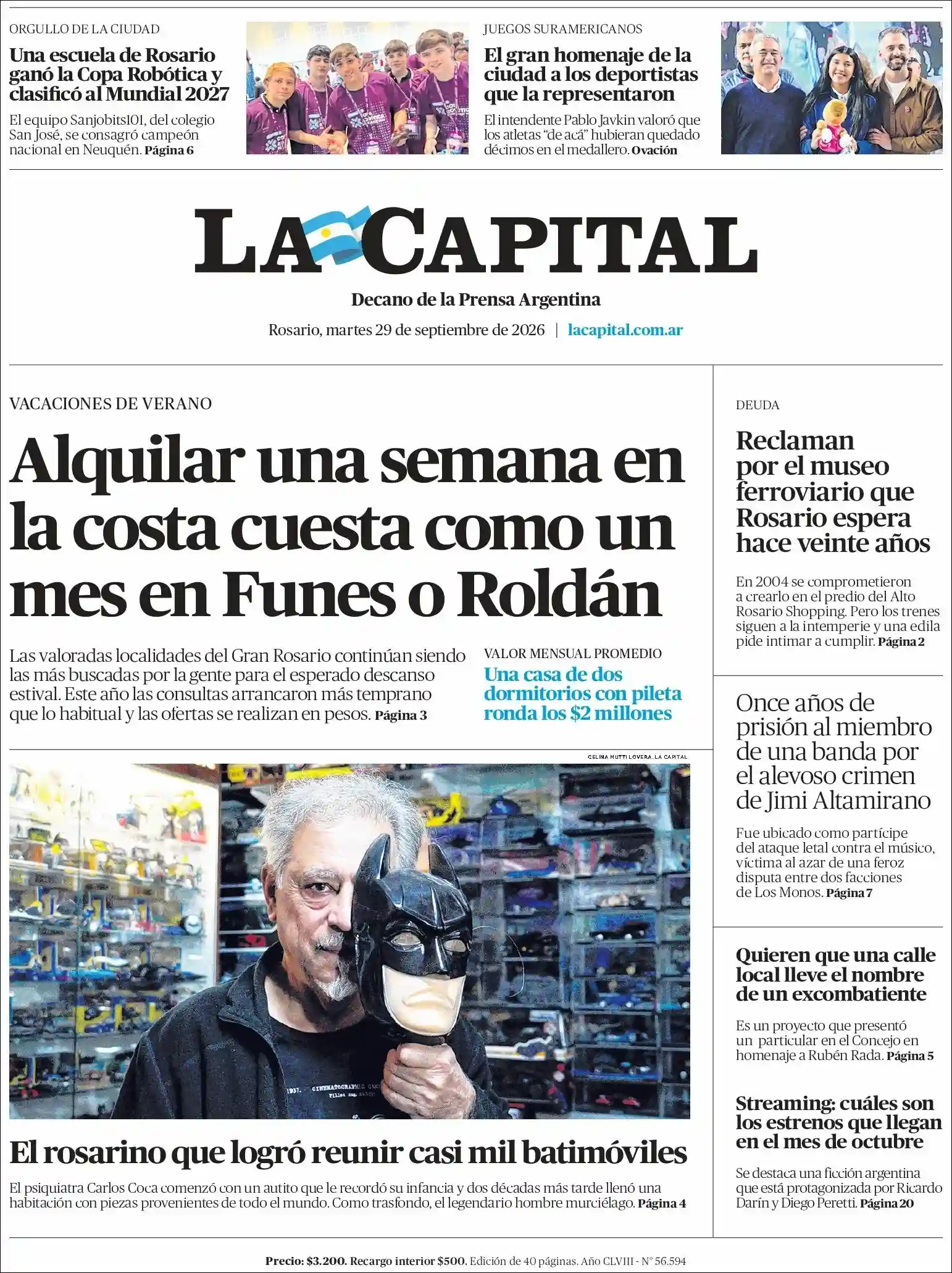 Estudios Max | FM RUTA 66 - Tapa del diario La Capital Rosario